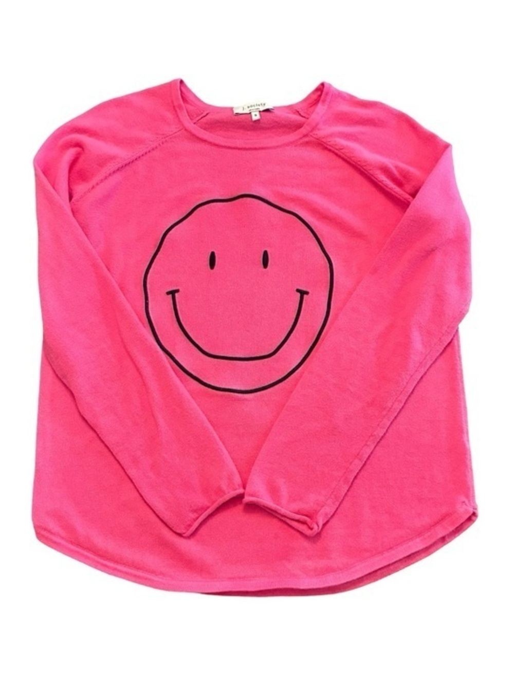 J. Society Hot Pink Long Sleeve Tee with Embroidered Smiley Face, Size Small.